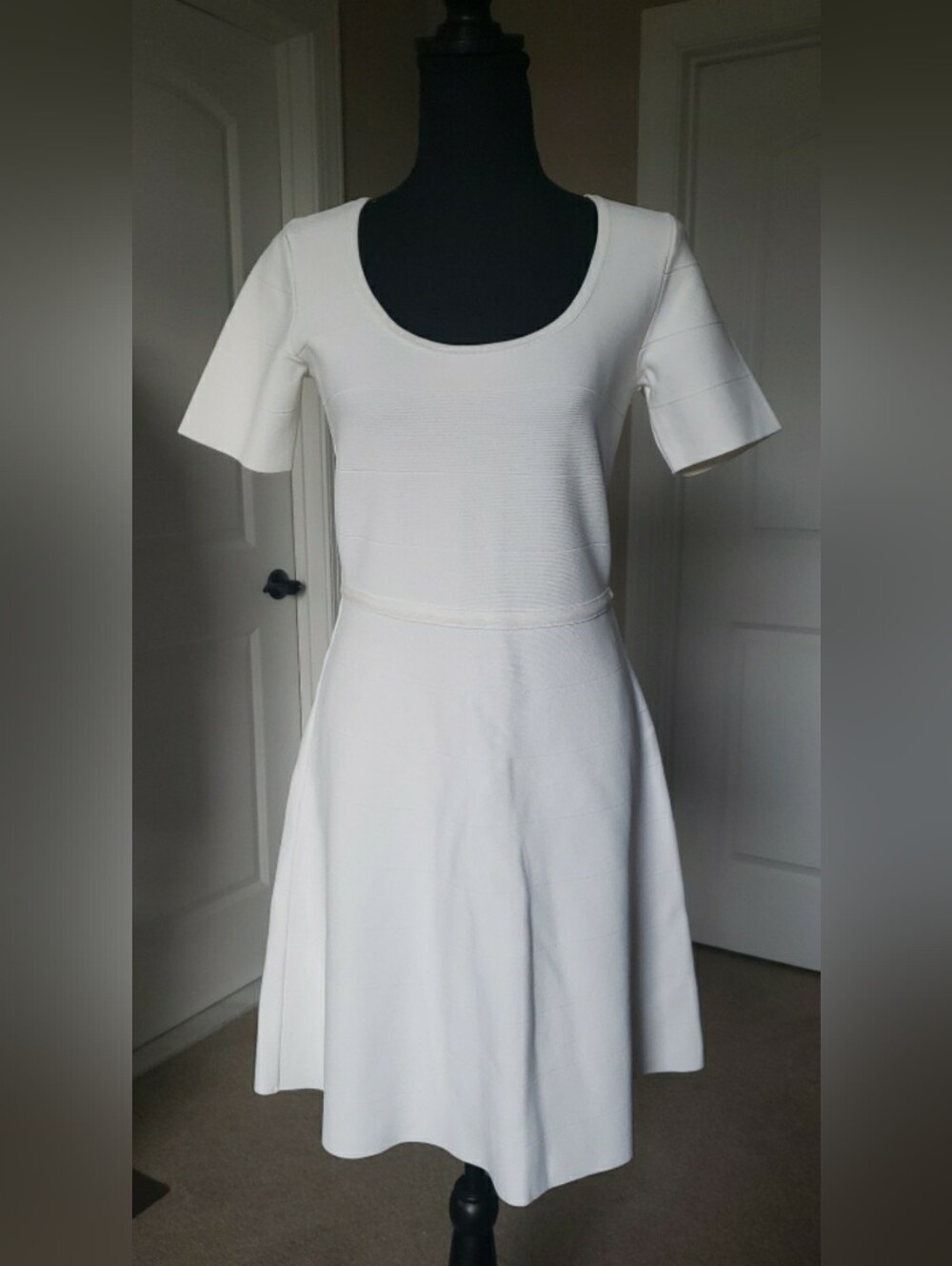 White House Black Market White Scoop Neck Fit-and-Flare Dress